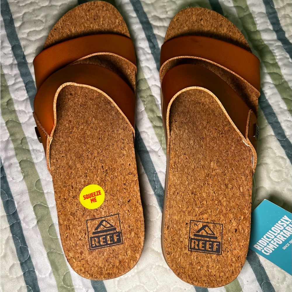 Reef Tan Cork Platform Slide Sandals